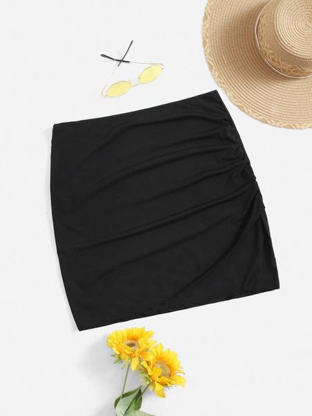 

plus solid cover up skirt q2z8#, Black