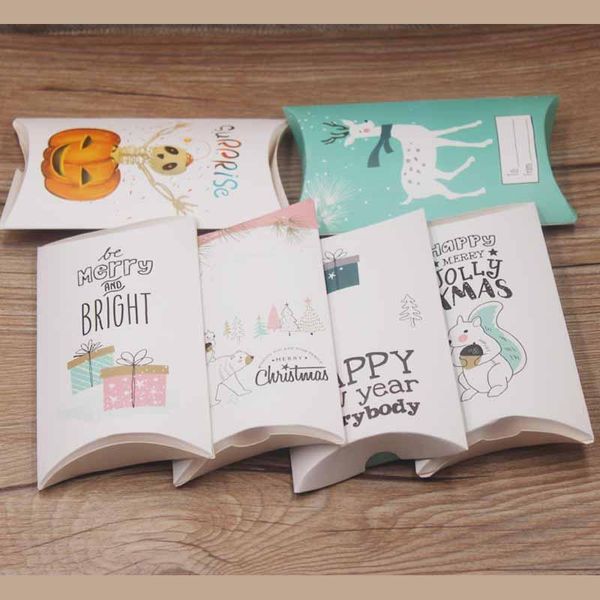 

feiluan gift package 10pcs 8x5.5x2cm 12.5x7x2cm pillow box white kraft halloween merry christmas happy new year pillow gifts wmtayt