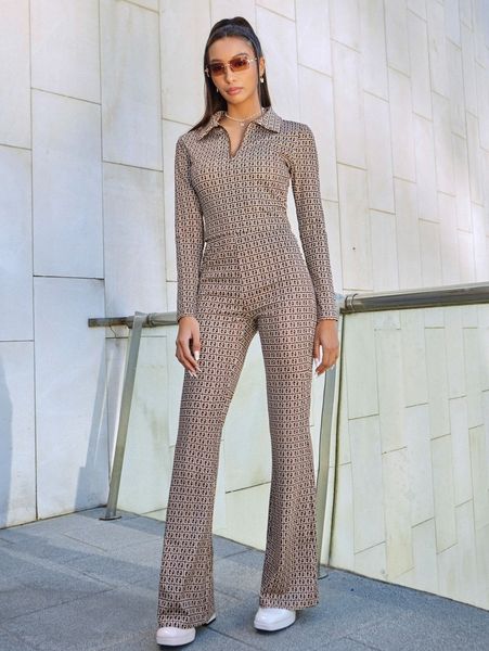 

allover print flare leg pants 23zw#, Black;white