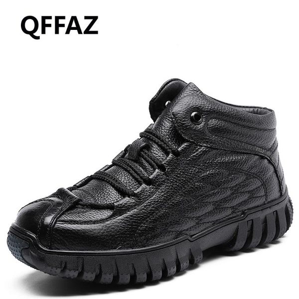 

qffaz men steel toe genuine leather hiking sneaker multifunction protection fur men boots zapatos de seguridad para hombres, Black
