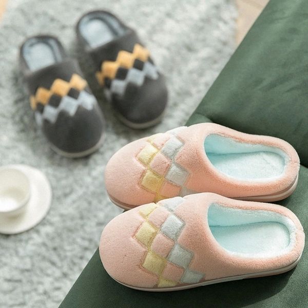 

women indoor slippers warm plush lovers home slipper anti slip autumn winter shoes woman house floor soft slient slides #rw1j, Black