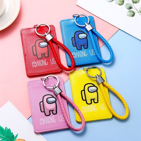 

16 colors among us card holder game anime slot pocket pu leather wallets lanyard wristlet holders for student bus id credit holder g10502, White