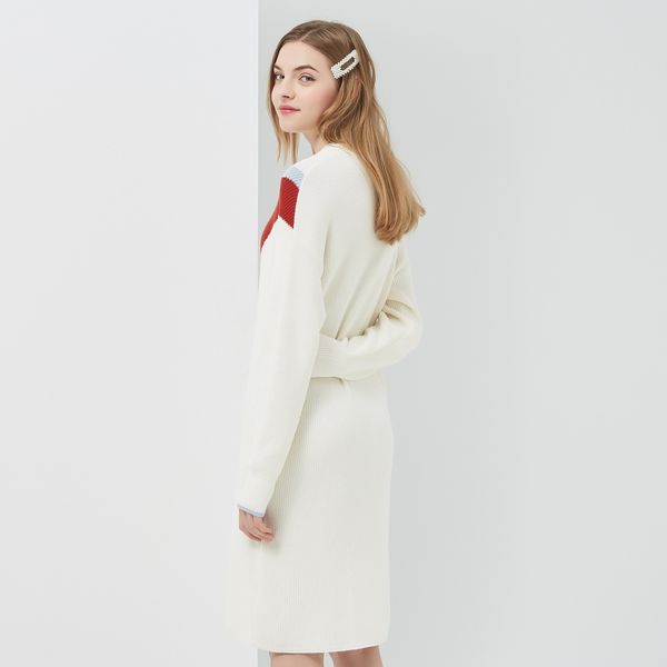 

metersbonwe long knitted panelled colour sweater shirt office ladies autumn winter women dress 201030, Black;gray