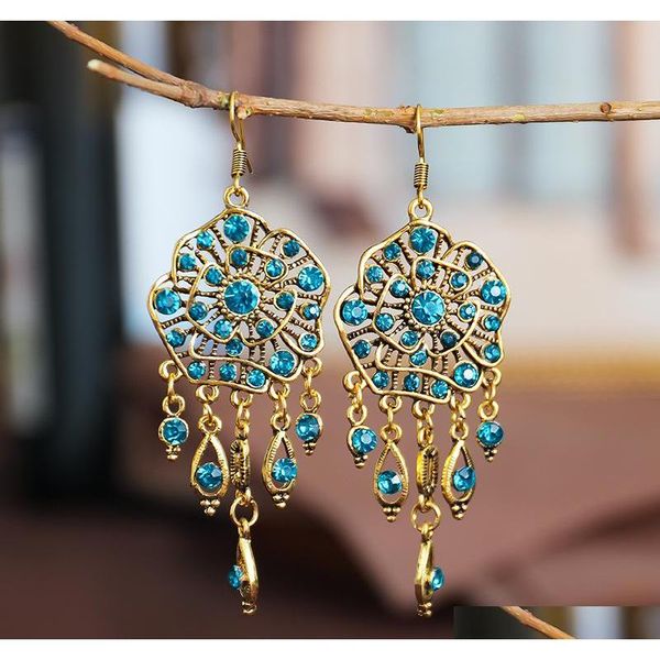 

s1467 bohemian fashion jewelry vintage earrings women's rhinstone hollowed dangl sqchis homes2007, Golden;silver