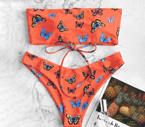 

женщины бикини купальник бабочка печать без бретелек купальник push up проложенный женщины купание низкая талия бразильского sexy swimwear99, White;black