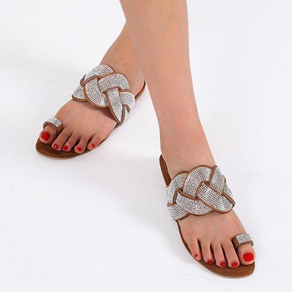 

women toes weave crystal shiny bring summer elegant flat slipper sandals shoes casual shoes flock ladies fashion party1, Black