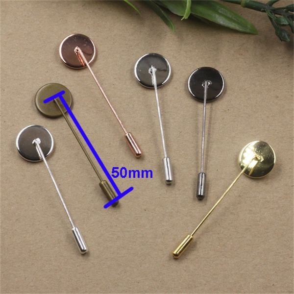 100 adet / grup 10mm Yuvarlak Kalıp Plaka Cabochon Boş Tepsi Uzun Broş Yaka Pin DIY 50mm Uzun Sopa Pin Emniyet Yaka Pin Broş 201009