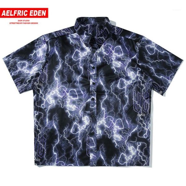 

aelfric eden hip hop lighting letter print men shirt harajuku fashion streetwear 2020 casual cotton loose male short sleeve1, White;black