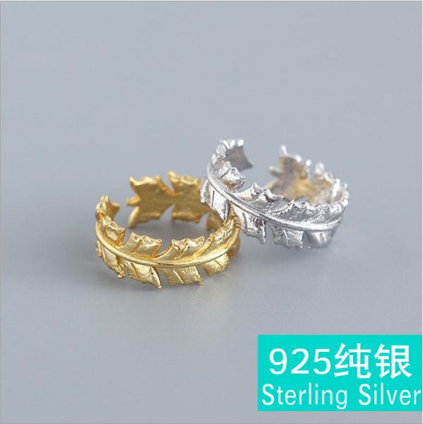 

fashion tin foil grain 925 sterling silver leaves rings for any engagement and size openning