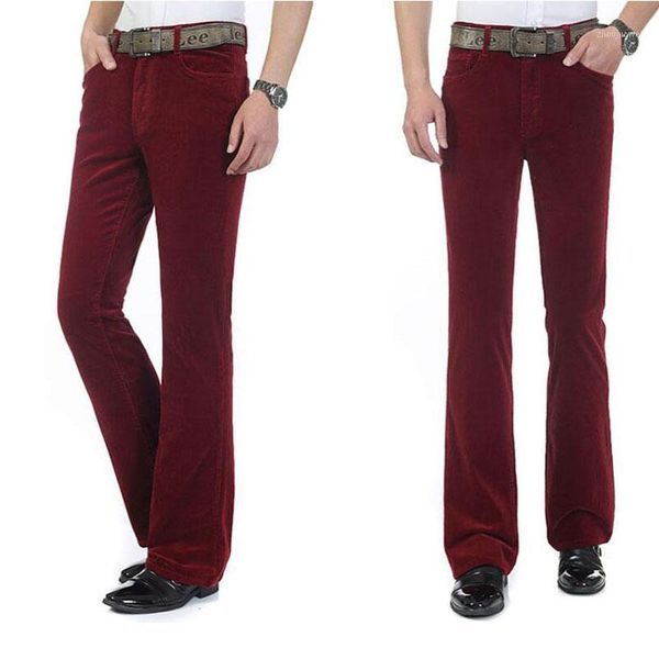 Calças casuais para homens 2022 micro-deslizamento masculino elástico coreano corduroy flare calças de vinho tinto