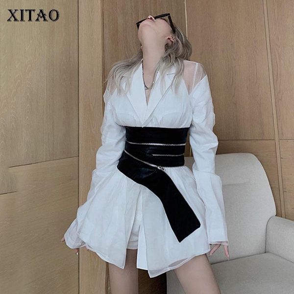 

xitao women cummerbunds fashion new 2020 autumn black binding leather zipper for body shaping waist cover cummerbunds zp2855, Black;brown