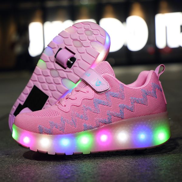 

fashion led pink black 2020 breathable children's two-wheel shoes detachable kids single wheel roller skates 28-43