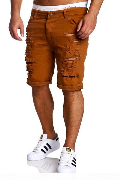 

wholesale- black ripped jeans men short biker denim jeans summer casual slim fit water washed cotton straight men short jeans, Blue