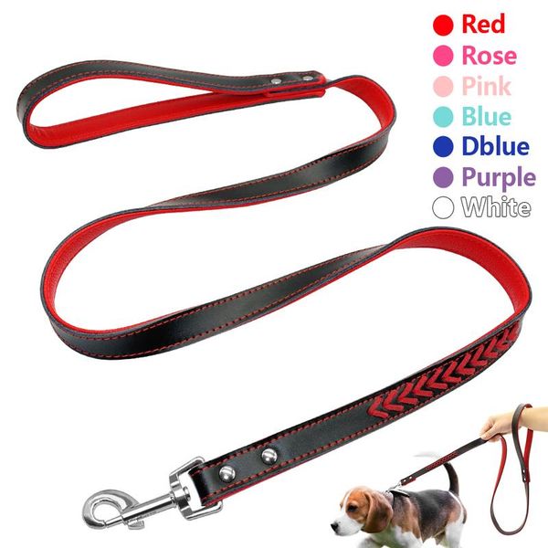 

120cm long braided leather dog leash pet dog leash lead puppy walking training traction rope belt for small med sqcaxi