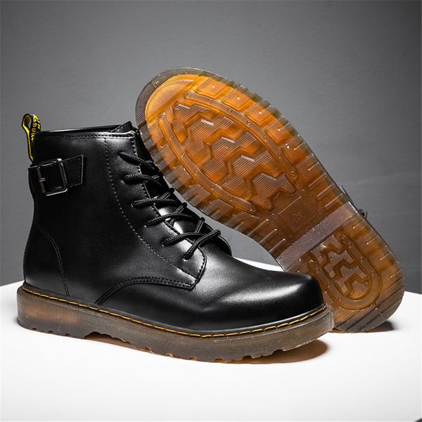 

wetlook pu martin boots western winter ankle boots fashion fall outdoor footwear leisure men motorcycle boots faux leather casual shoes, Black