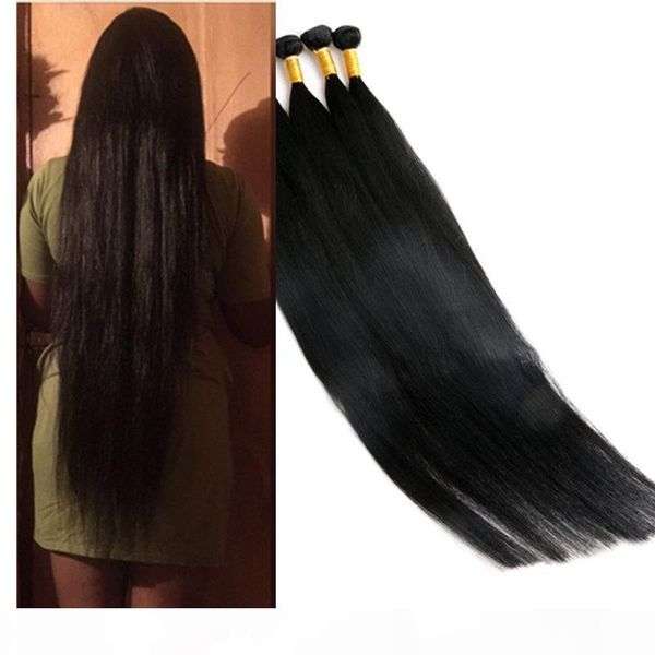 

virgin brazilian hair weaves human hair bundles 40inch unprocessed peruvian malaysian indian mink human hair wefts extensions, Black