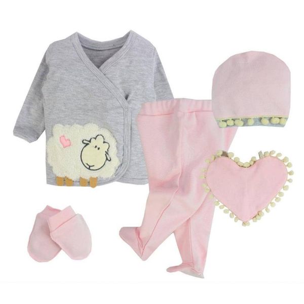 

5 pieces newborn baby girl set lamb patterned pink colour cotton fabric baby gift set 1021, White