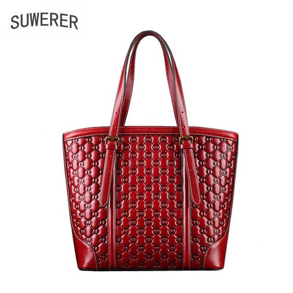 

suwerer 2020 new women leather handbags luxury genuine leather shoulder bag women bag tote hand embossing