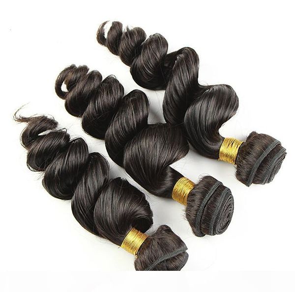 

grade 10a-virgin hair brazilian hair weave weft loose wave hair double weft no shedding no tangle durable 3 pcs lot, Black