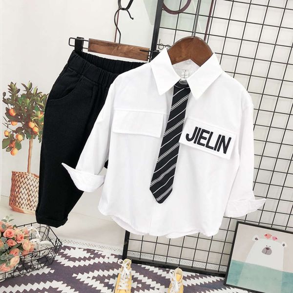 

boys' long sve shirt 2020 spring korean foreign sle inch middle and small tie children's cloth autumn, White;black