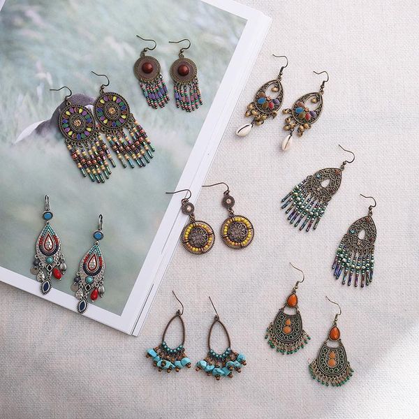 

ethnic charm earrings for women vintage bohemia bead tassel dangle hanging earrings for beach party ear jewelry1, Silver