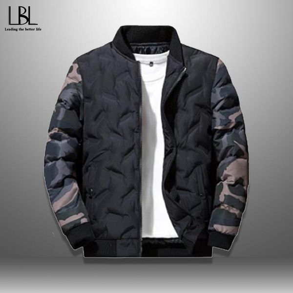 

winter jacket men camouflage long sleeves collar male parka clothing zipper no hat outwear 2020 new thick jackets and coats man, Black