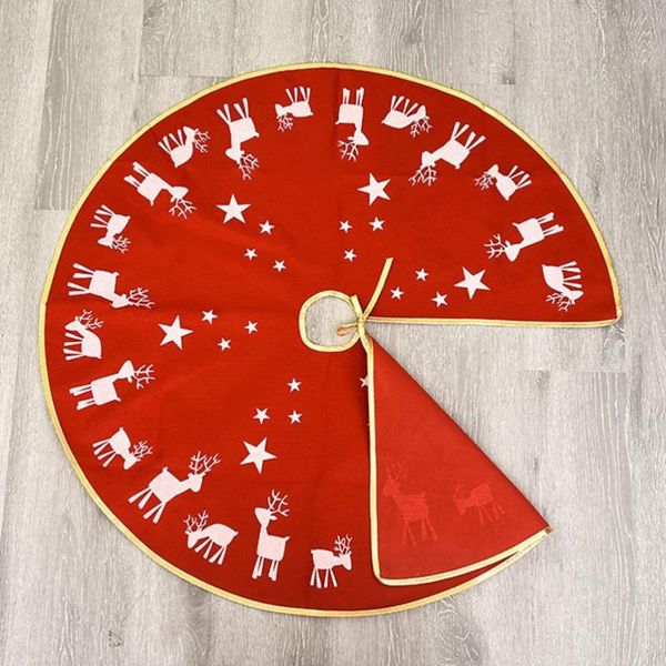 

1pc elk printing christmas tree skirt linen xmas tree apron christmas decor(red)