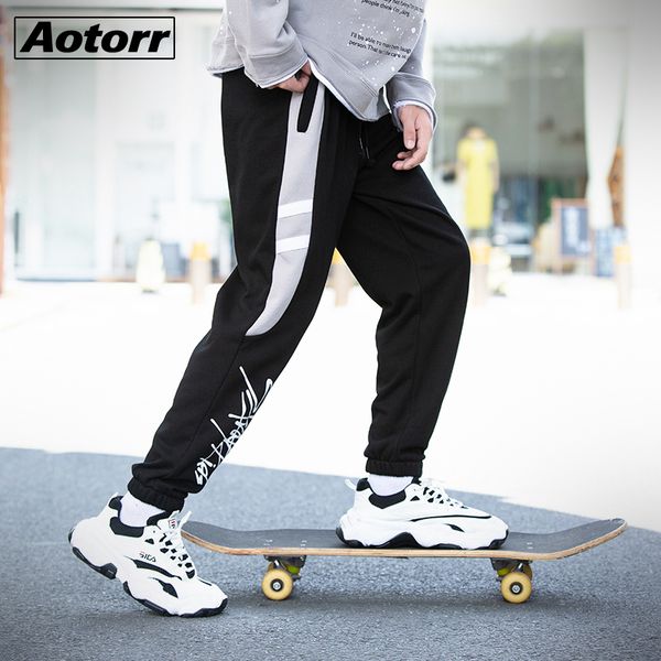 

fashion streetwear loose men pants outdoor sports trousers ankle tied mid waist elastic male hip-hop letter autumn long pants lj201104, Black