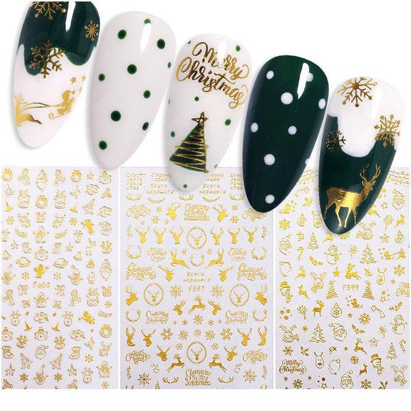 

colorful red gold 3d nail sticker set xmas christmas winter glitter snowflower slider decals decorations adhesive trans jllixa, Silver;gold