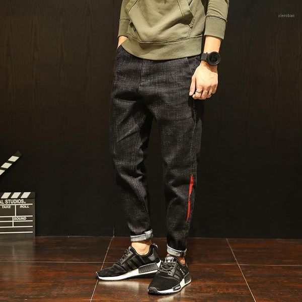 

men jeans stretch loose distressed pleated casual solid men denim jeans cross-pants washed male mid waist1, Blue