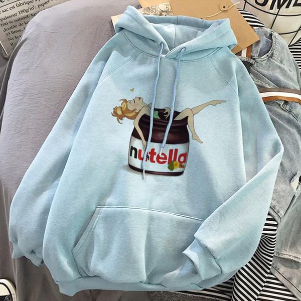 

nutella oversized cute hoodie sweatshirt kawaii blue hoodies harajuku aesthetic fall 2020 women long sleeve clothes streetwear, Black