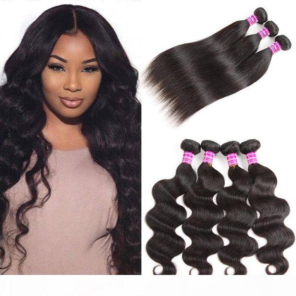 

brazilian virgin straight hair weaves unprocessed body wave remy human hair bundles wefts wholesale malaysian hair extensions vendors, Black