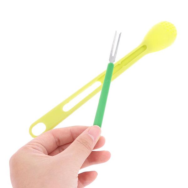 

2 in 1 stainless steel canned fruit juice filtering spoon fruit fork long handle strainers colander spoon filter h bbytlx