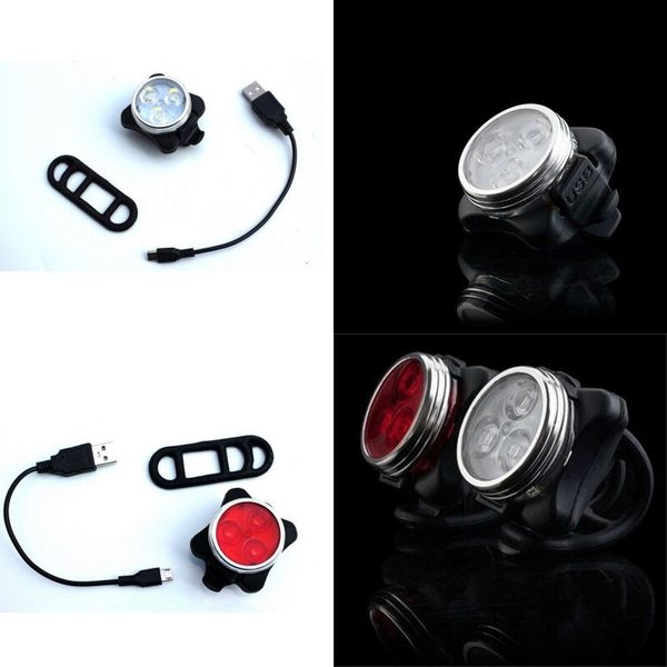 Cabeça de carga USB lâmpadas traseiras liga de alumínio plástico bicicleta bicicleta luz brilho 3 led taillight vermelho branco à prova de chuva anti caindo 8xq o2