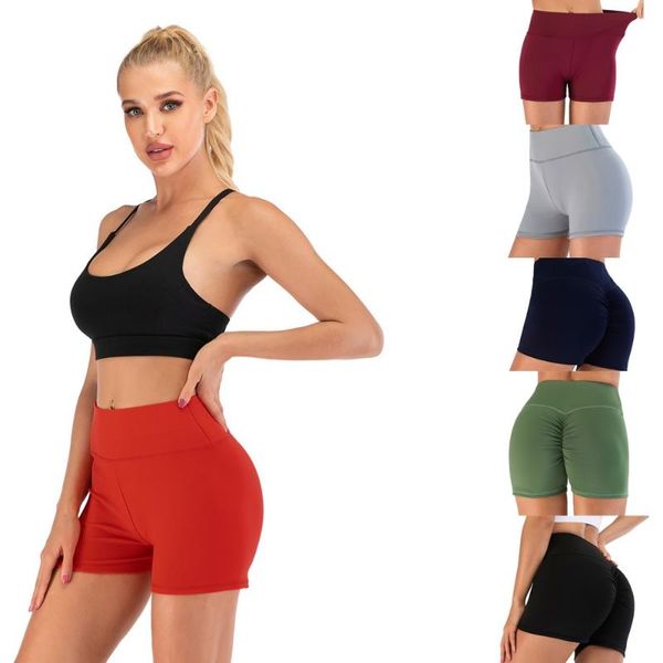 

yoga outfits shorts women sports wear fitness short pants skinny female push up gym clothing solid color elastic breathable flex, White;red