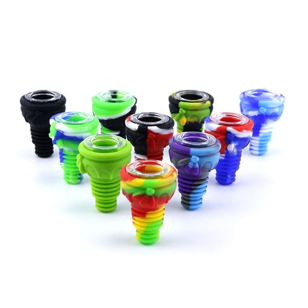 Colorful Silicone Abelha Bowls Juntas Masculino Silicone Glass Bowl para Dry Herb Tobacco Bowls Ash Catcher para tubos de vidro Bongs água Oil Rig