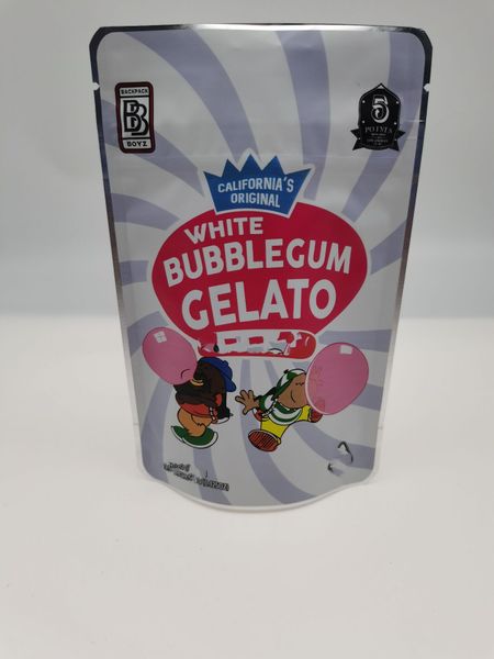 

white bubblegum gelato ziplock pouch childproof bags sf california 3.5-7g mylar bags wmtfea xhhair