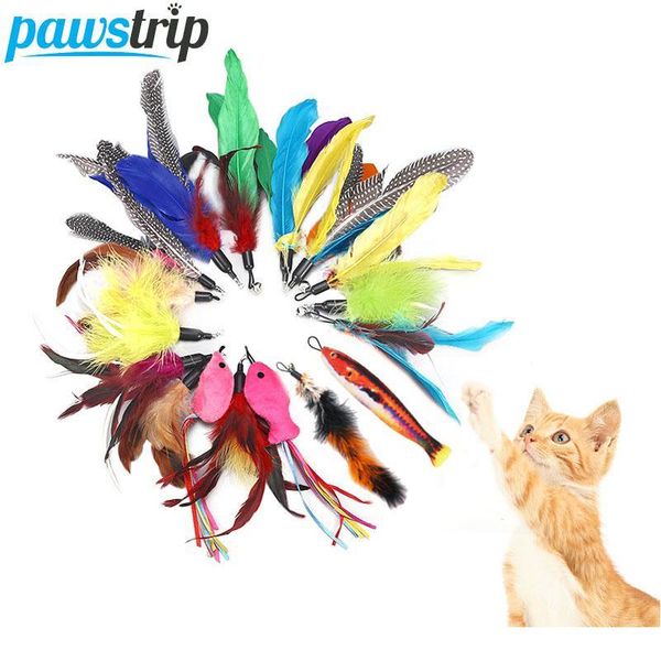 

pawstrip 10pcs/lot pet cat toy feather fish mouse cat toys replacement interactive cat wand pet toys for cats (without qylnoz