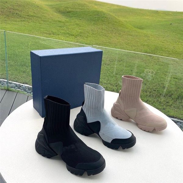 

женская лодыжка beoots роскошный дизайнер бренд вязаные носки сапоги на платформе круглый носок топовый качественный новая женская обувь zap, Black