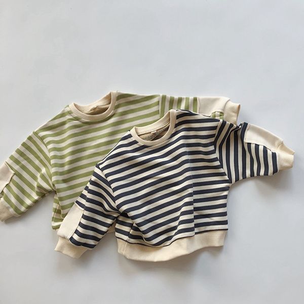 

baby girls boys t-shirt autumn spring cotton bottoming shirts toddler baby girls boys striped tees clothes infant fashion y0121, Blue