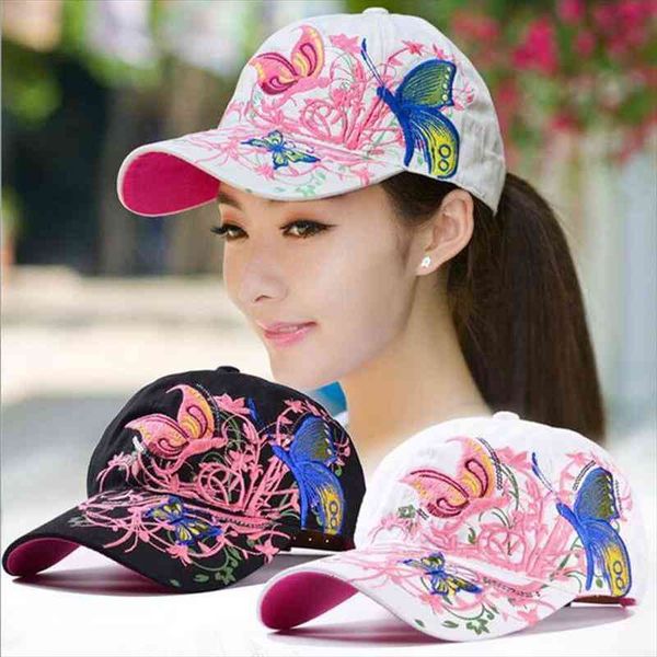 

women butterflies flower embroidery caps women girl sun hats casual snapback baseball cap winter autumn, Blue;gray