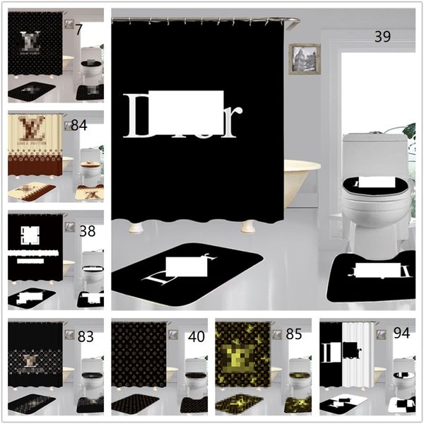 

4pcs shower curtains set tide letters logo toilet seat covers non slip toilet mats fashion bathroom accessories