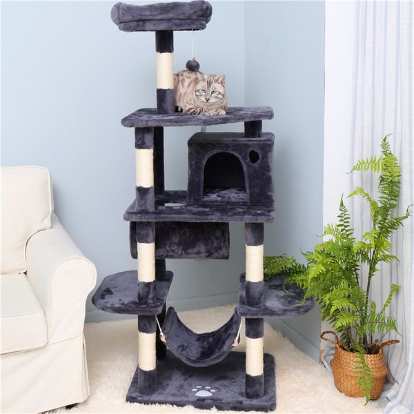 

us stock cat tree condo furniture kitten activity tower pet kitty play house with scratching posts perch hammock tunnel dark grey