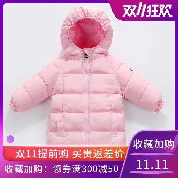 

down medium length thickened winter wear korean cotton padded jacket small children's coat foreign style female baby 1-3 years, Blue;gray