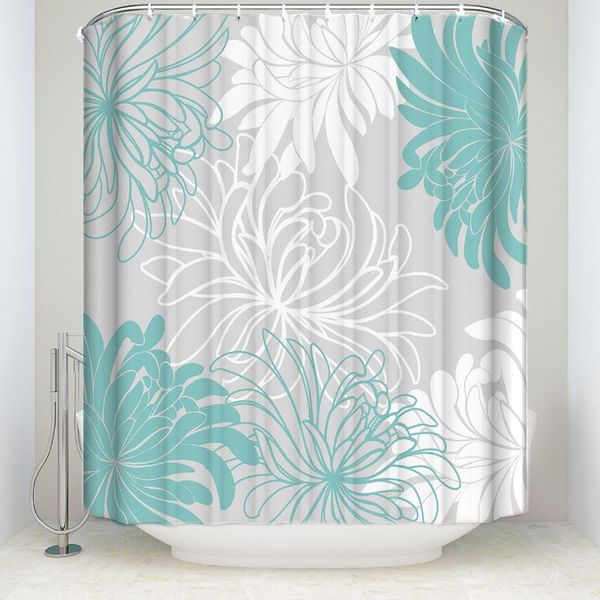 

shower curtains waterproof floral curtain with hooks polyester fabric dahli pattern bathroom for home decor white gray cyan blue