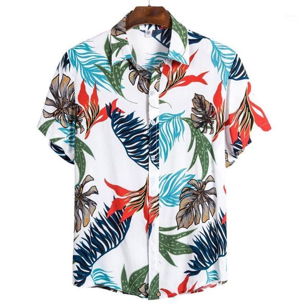 

fahion mens ethnic short sleeve shirt casual cotton linen floral printing summer hawaiian holiday beach retro shirt blouse#p31, White;black