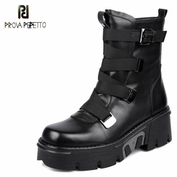 

prova perfetto fashion ankle boots for women novelty platform round toe flat zapatillas mujer casual women boots flus size 35-431, Black