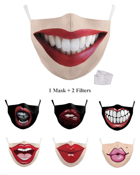 

reusable 3d printing lip face masks mouth mask funny dustproof mask mouth washable party face mask