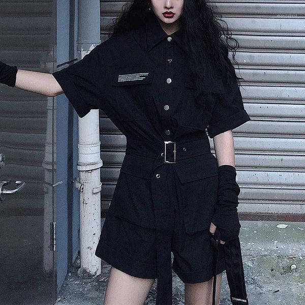 

2020 new black slim short sleeve women jumpsuit summer cool female cargo playsuits1, Black;white
