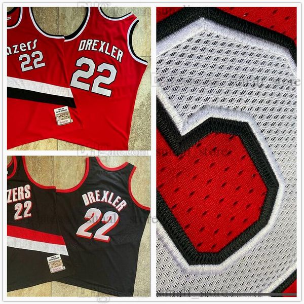 

mitchell and ness authentic stitched basketball 1983-84 red clyde drexler 22 jerseys 1991-92 black real dense 100% embroidery vintage men, Black;red